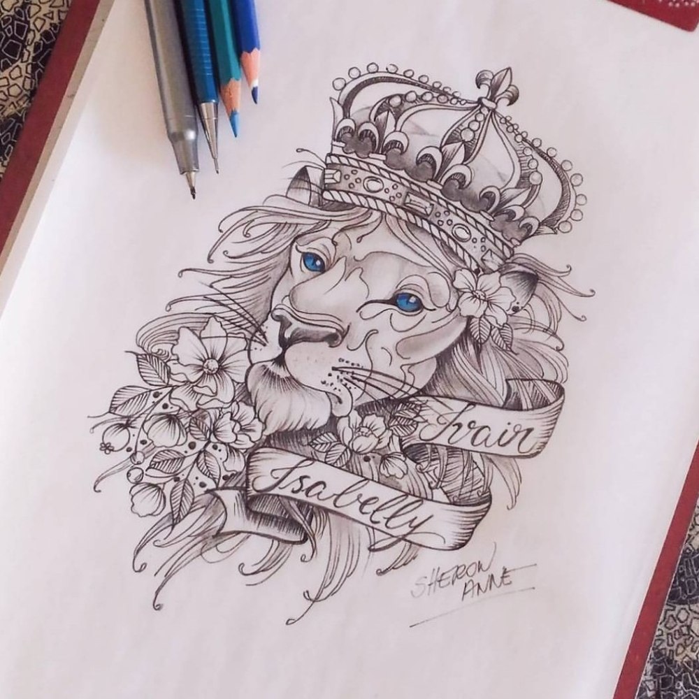 Тату Лев эскизы женские