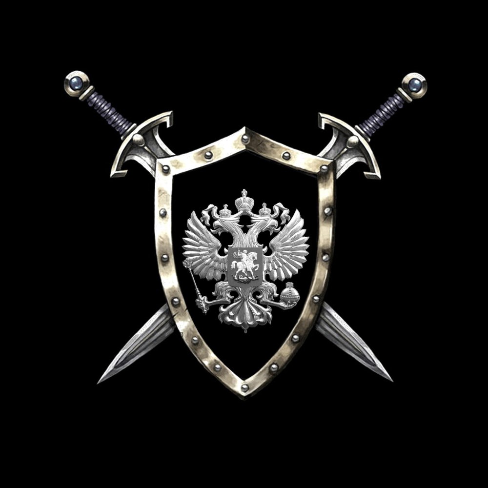 Щит и меч с гербом России