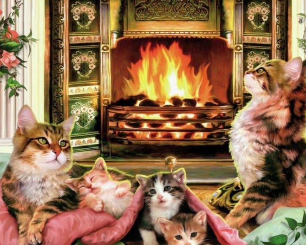 Котик у камина
