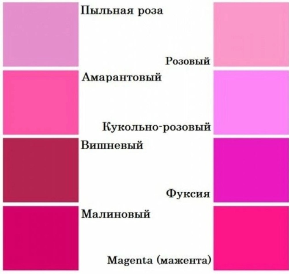 Оттенки розового